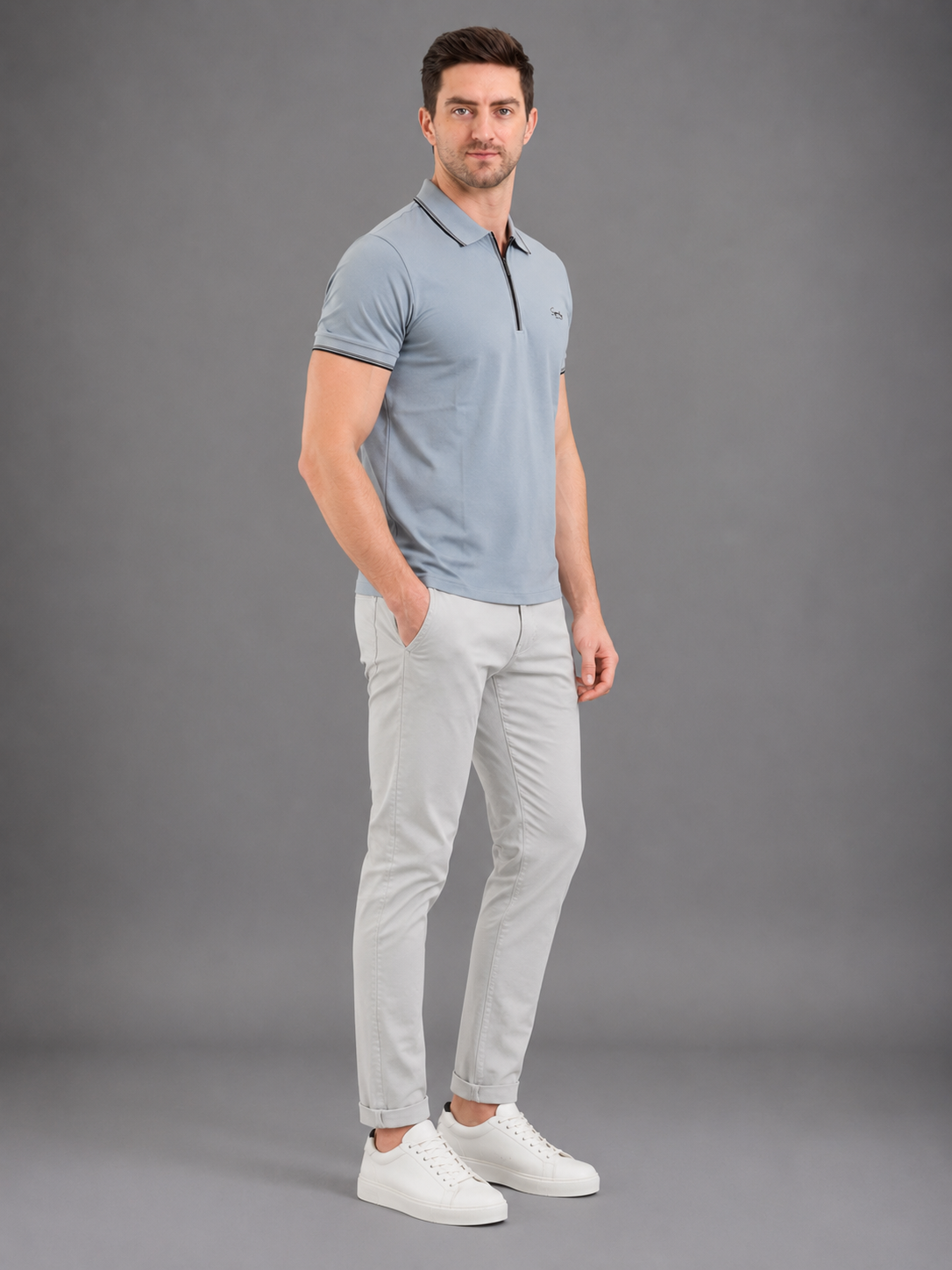 Men Sky Colour Premium Solid Polo T-Shirt