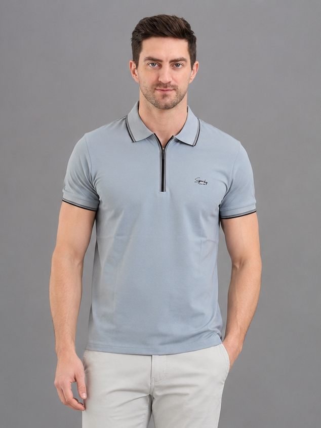 Men Sky Colour Premium Solid Polo T-Shirt