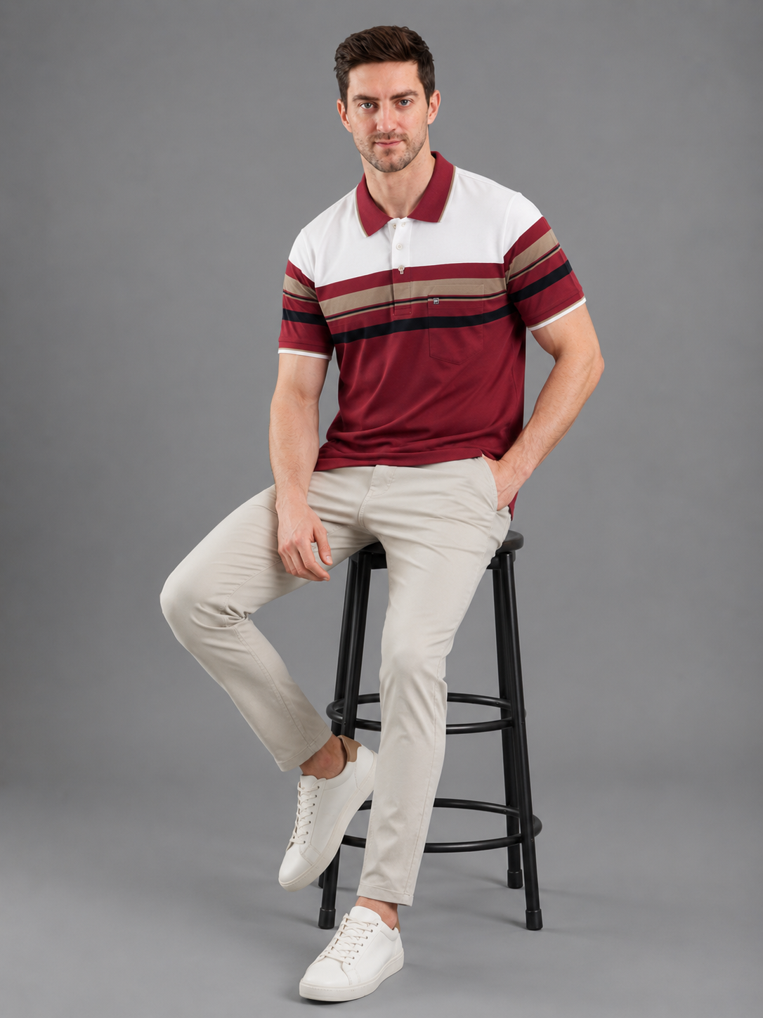 Men Red Colour Premium Solid Polo T-Shirt