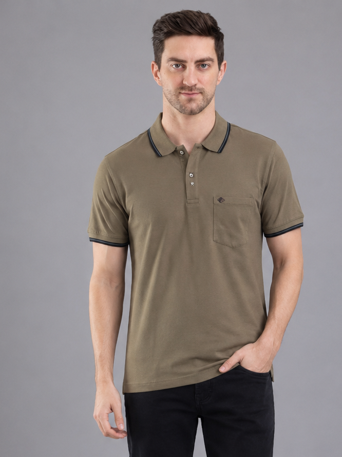Men Green Colour Premium Solid Polo T-Shirt
