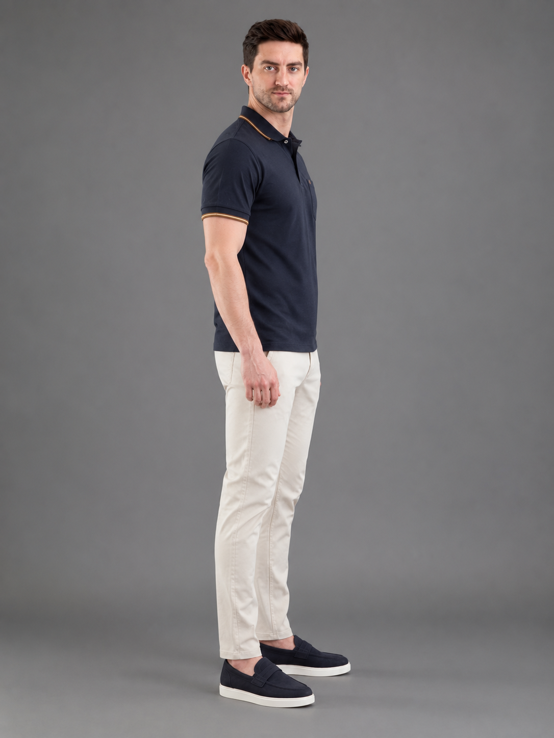 Men Grey Colour Premium Solid Polo T-Shirt