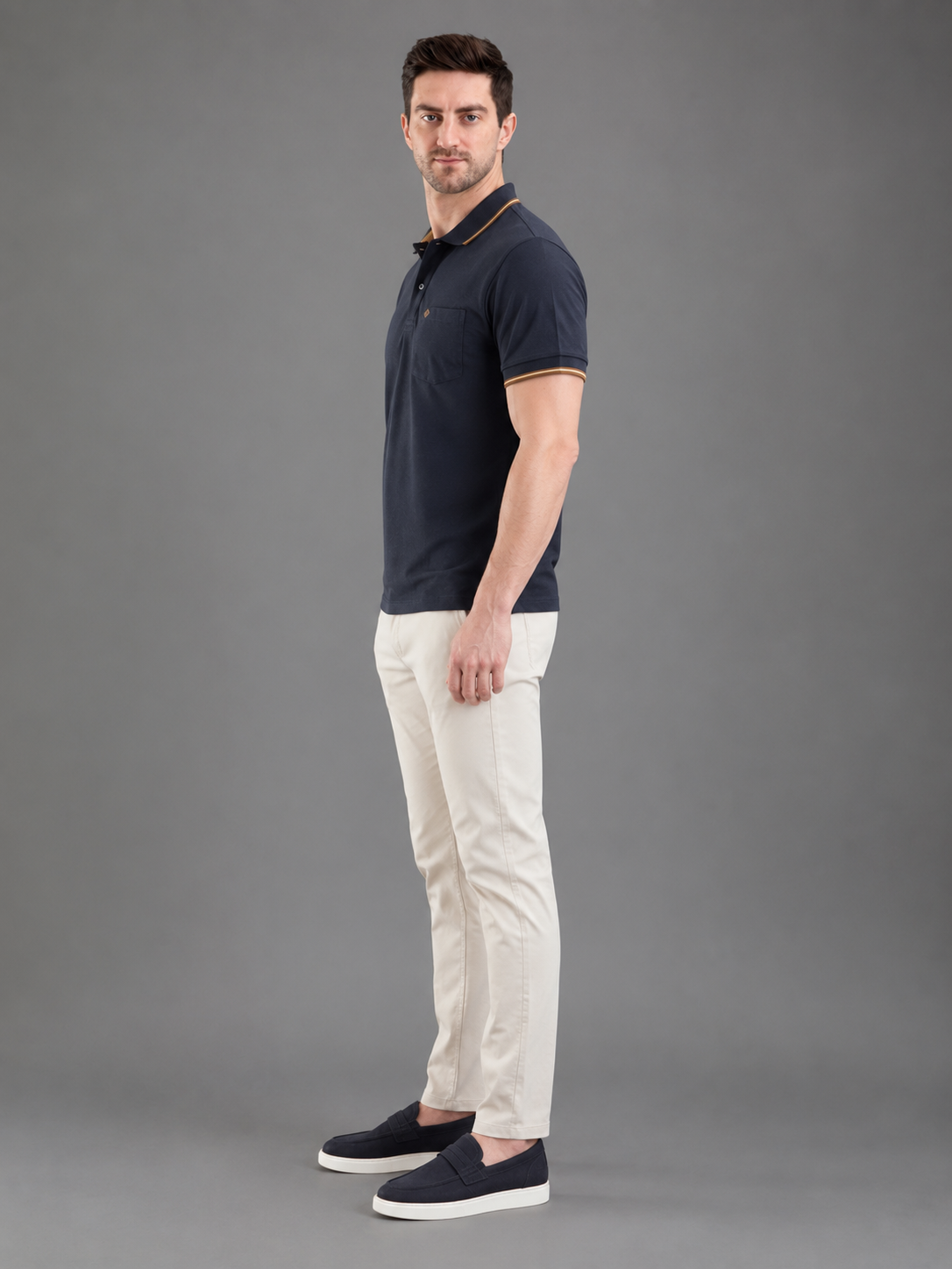 Men Grey Colour Premium Solid Polo T-Shirt