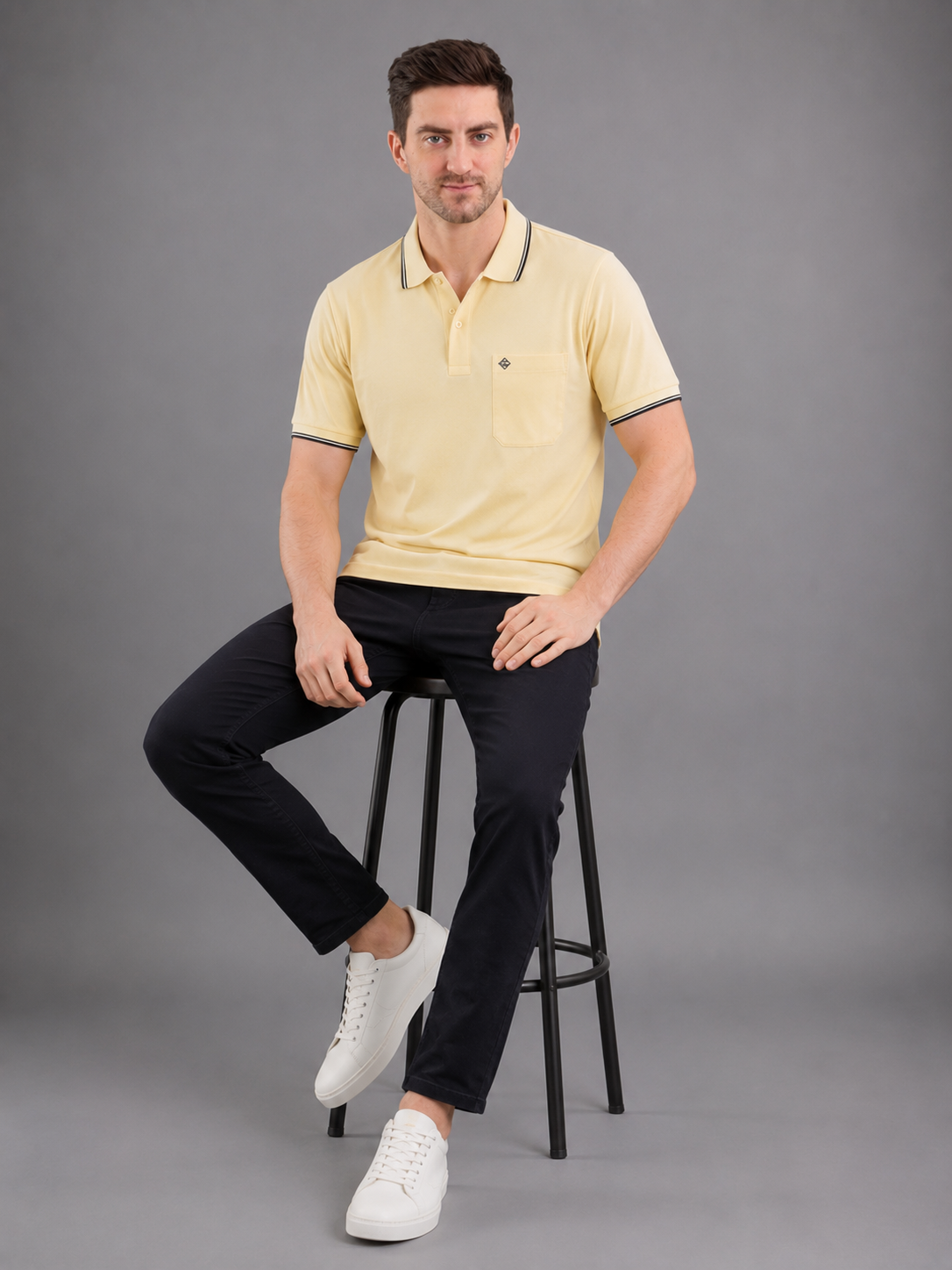 Men Yellow Colour Premium Solid Polo T-Shirt