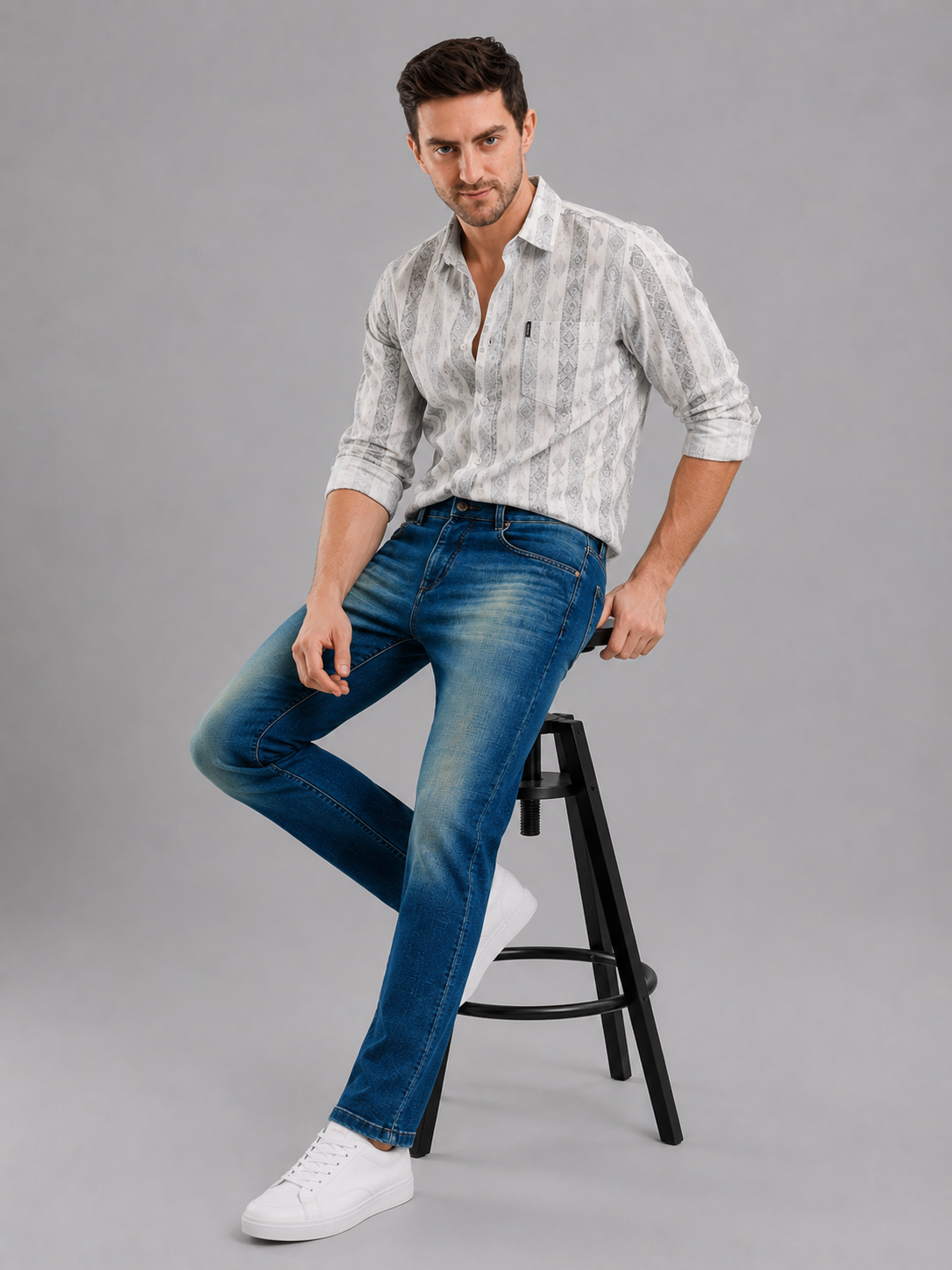 Men Stretch Narrow Fit | Dark Blue Jeans | Premium Casual Denim