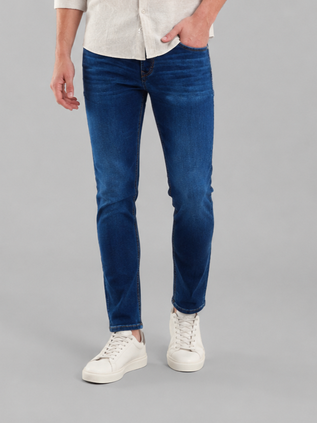 SPARKY Men Stretch Narrow Fit Mid Blue Jeans | Premium Casual Denim