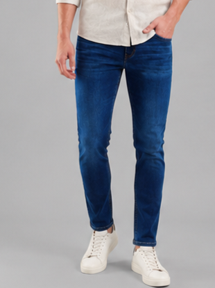 SPARKY Men Stretch Narrow Fit Mid Blue Jeans | Premium Casual Denim