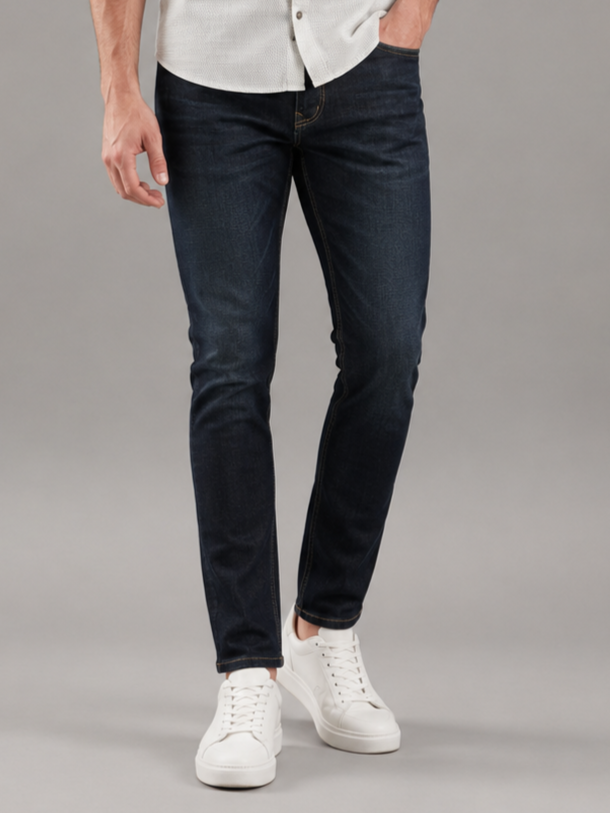 SPARKY Men Stretch Narrow Fit Dark Blue Jeans | Premium Casual Denim