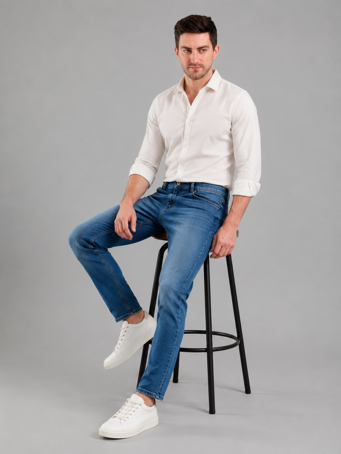 SPARKY Men | Stretch Slim Fit | Mid Blue Jeans | Premium Casual Denim