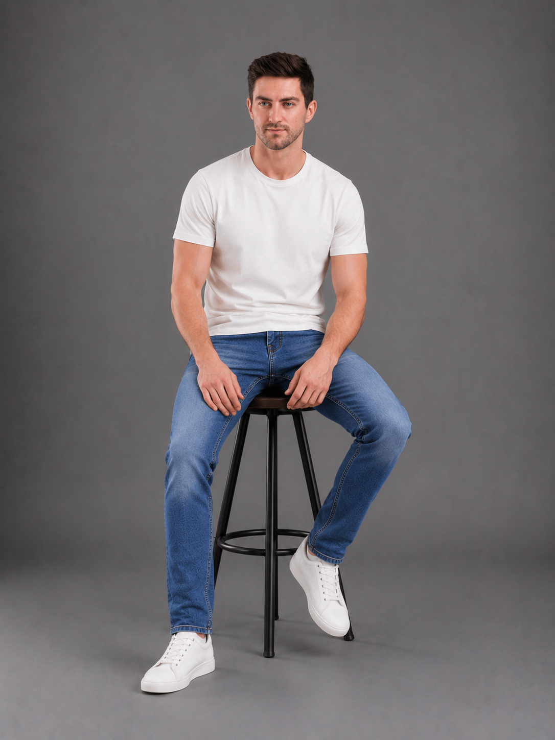 SPARKY Men | Stretch Narrow Fit | Mid Blue Jeans | Premium Casual Denim