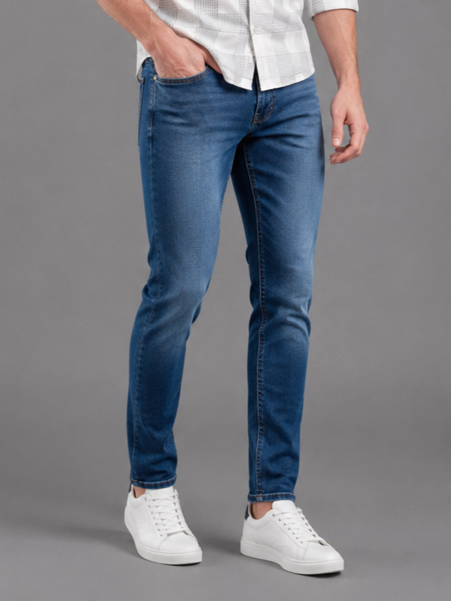 SPARKY Men Stretch Narrow Fit Mid Blue Jeans | Premium Casual Denim