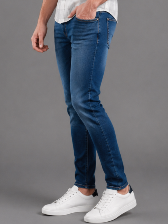 SPARKY Men Stretch Narrow Fit Mid Blue Jeans | Premium Casual Denim
