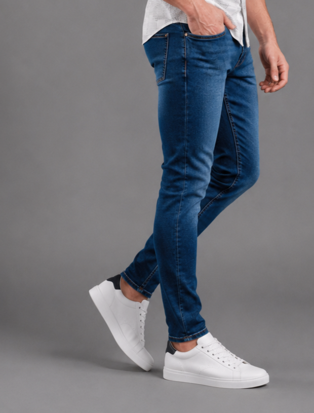 SPARKY Men Stretch Narrow Fit Mid Blue Jeans | Premium Casual Denim