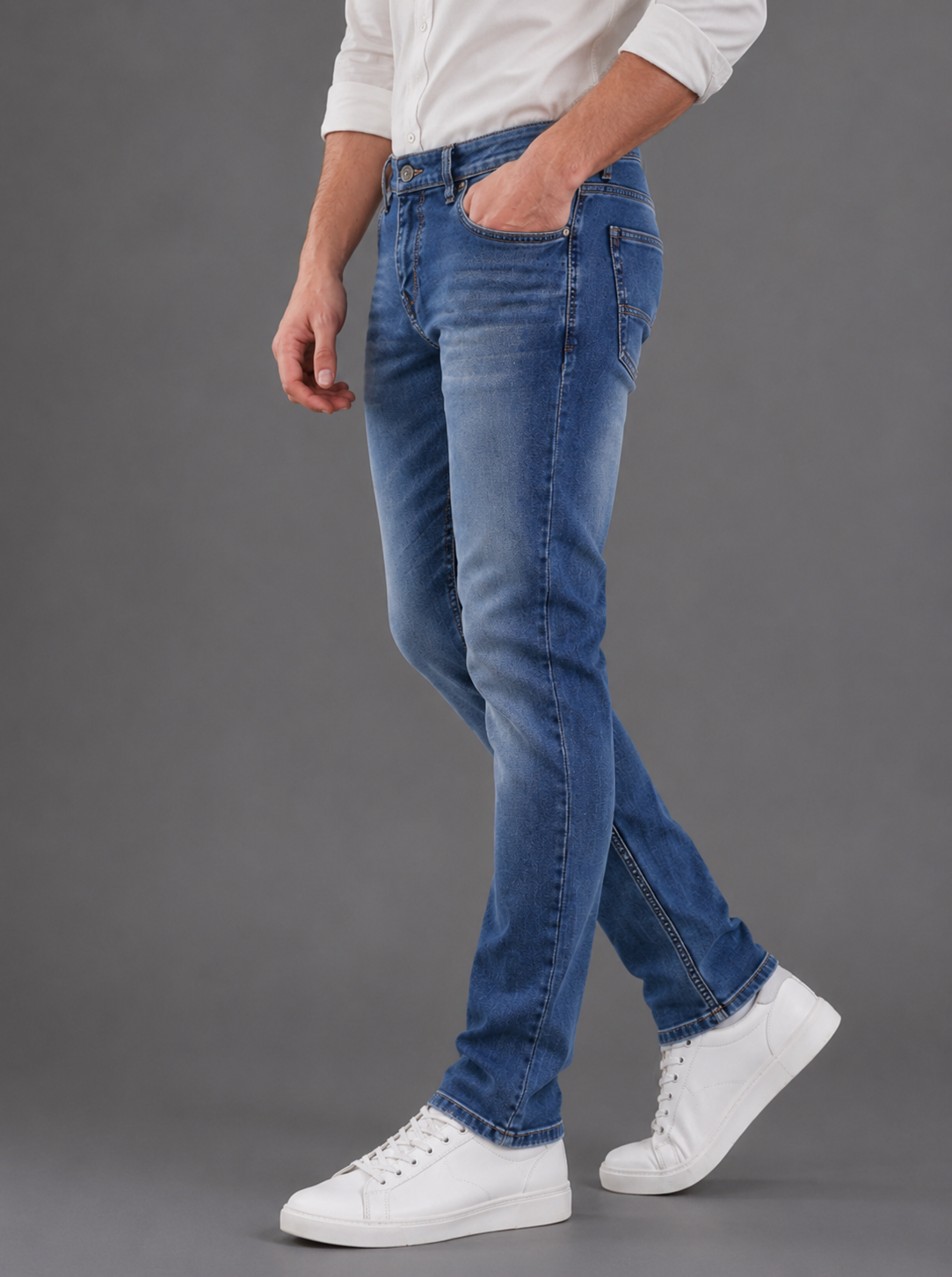 SPARKY Men | Stretch Narrow Fit | Mid Blue Jeans | Premium Casual Denim
