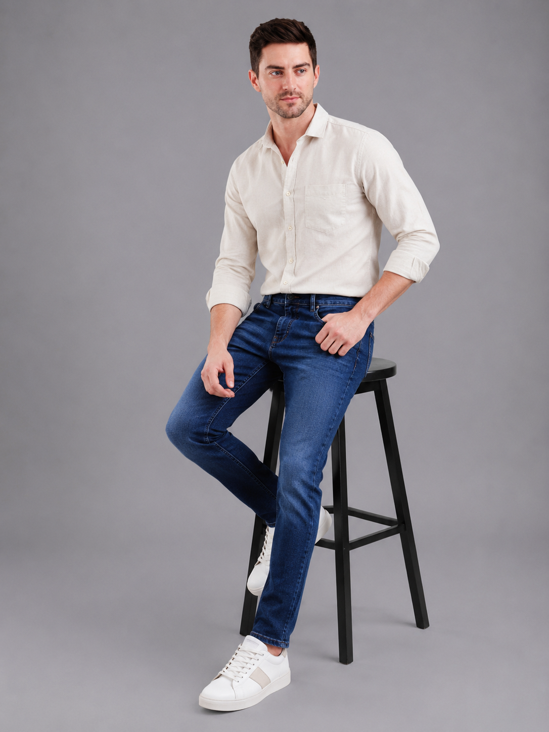 SPARKY Men | Stretch Narrow Fit | Mid Blue Jeans | Premium Casual Denim