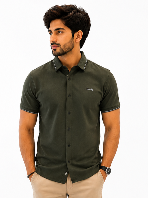 SPARKY Men Green Casual Shirt | Stylish Slim Fit Half Sleeve Shirt