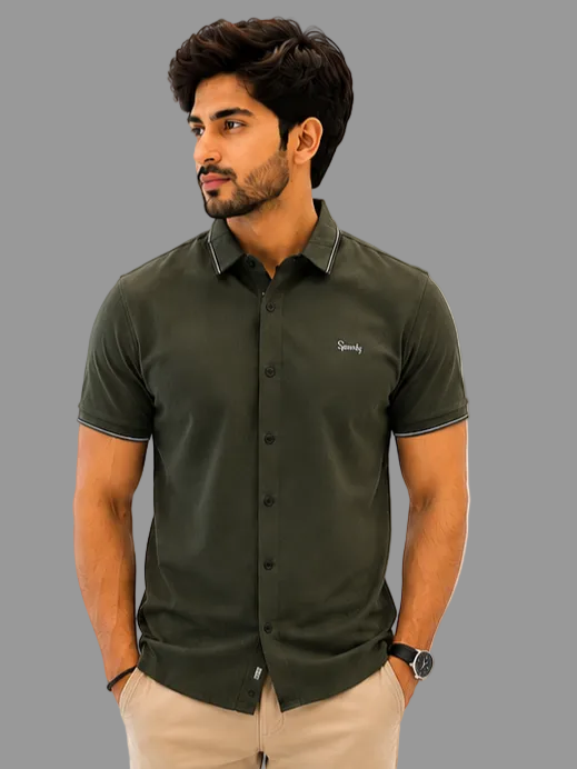 SPARKY Men Green Casual Shirt | Stylish Slim Fit Half Sleeve Shirt