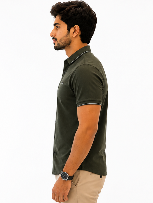 SPARKY Men Green Casual Shirt | Stylish Slim Fit Half Sleeve Shirt