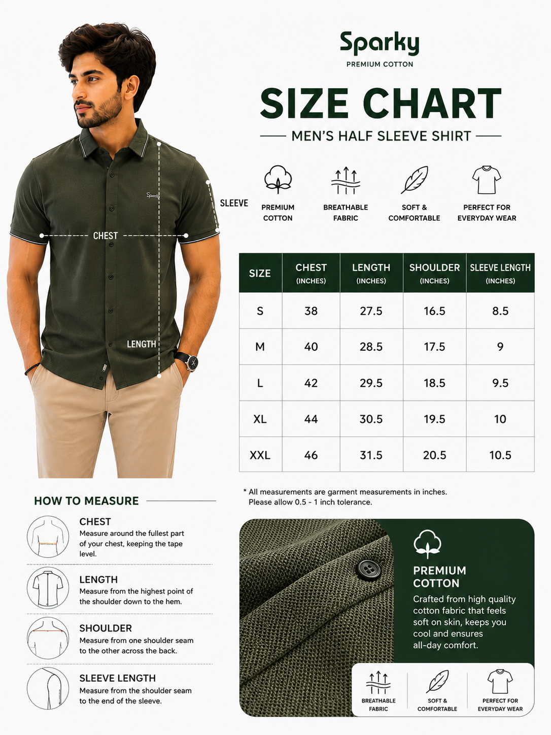 SPARKY Men Green Casual Shirt | Stylish Slim Fit Half Sleeve Shirt