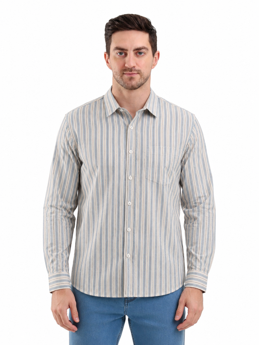 SPARKY Men Sky Vertical Stripe Casual Shirt | Premium Cotton Full Sleeve Shirt