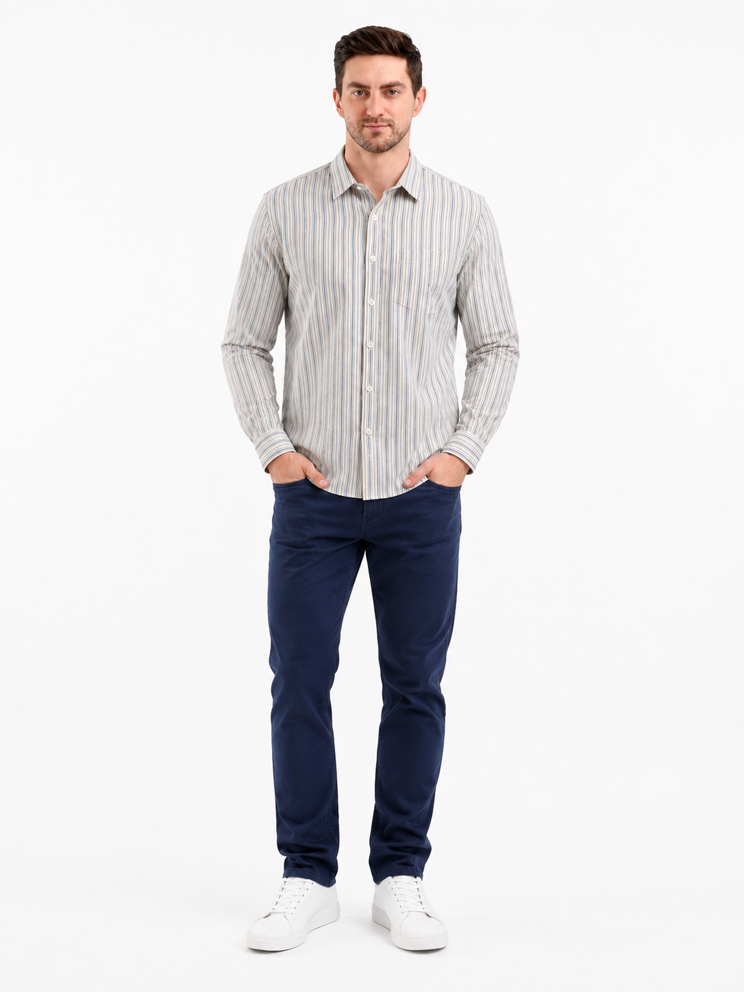 SPARKY Men Sky Vertical Stripe Casual Shirt | Premium Cotton Full Sleeve Shirt