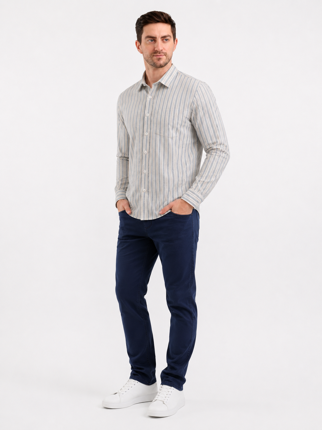 SPARKY Men Sky Vertical Stripe Casual Shirt | Premium Cotton Full Sleeve Shirt
