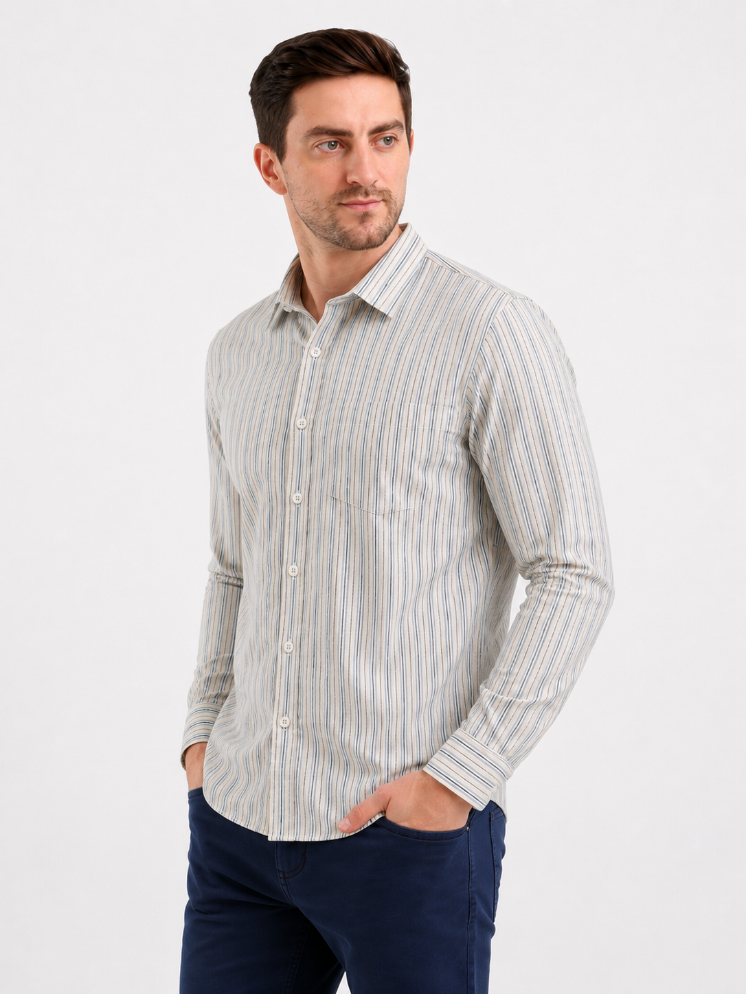 SPARKY Men Sky Vertical Stripe Casual Shirt | Premium Cotton Full Sleeve Shirt