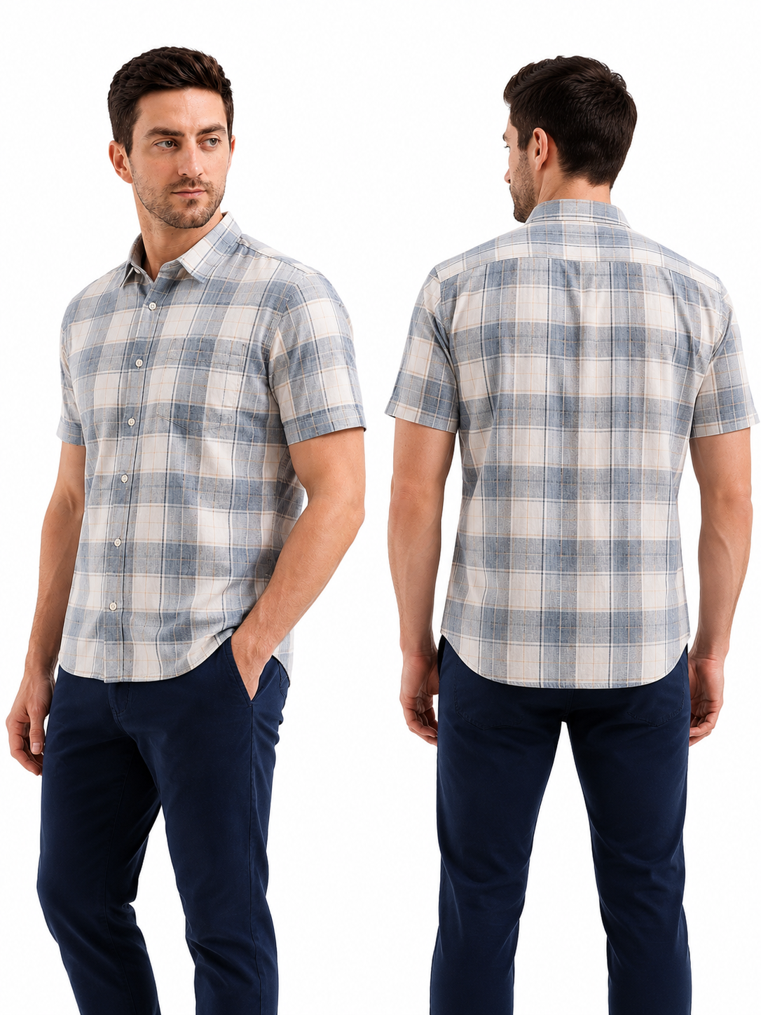 SPARKY Men Grey Checked Casual Shirt | Slim Fit Half Sleeve Cotton Shirt