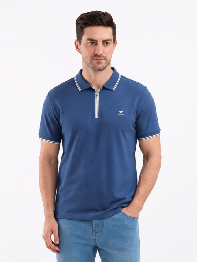 SPARKY Men Blue Solid Polo T-Shirt | Premium Cotton Casual Wear