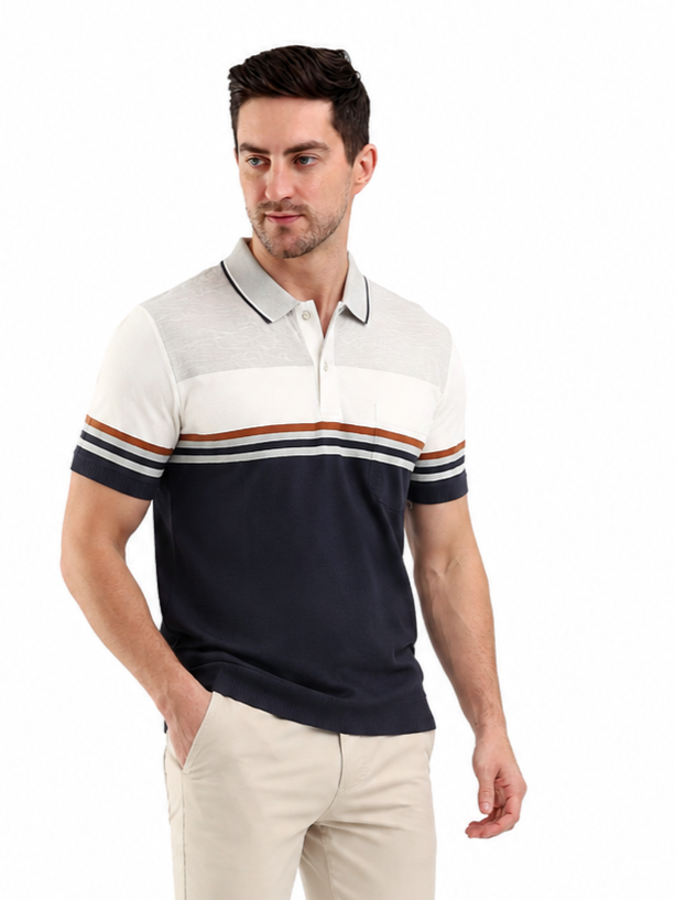 SPARKY Men Blue Polo Collar Cotton T-Shirt | Lightweight Summer T-Shirt
