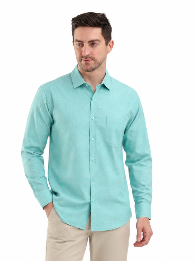SPARKY Men Slim Fit Formal Shirt Full Sleeve | Premium Cotton Business Wear Light Green