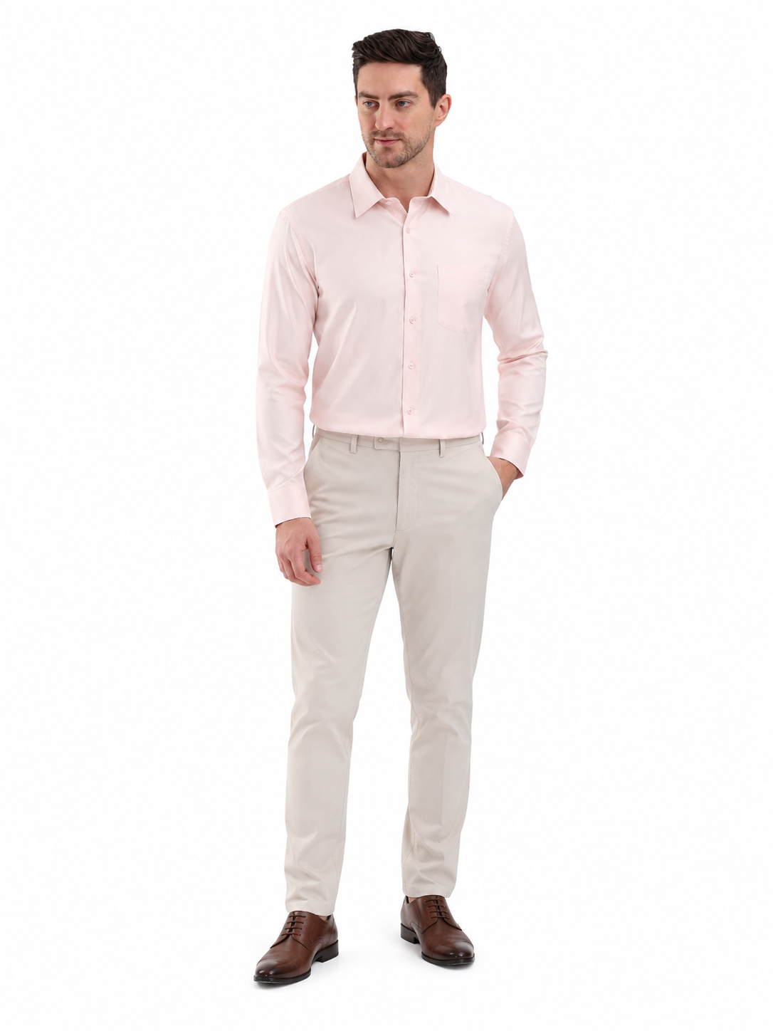 SPARKY Men Solid Cotton Formal Shirt | Full Sleeve Office Wear Shirt Peach Color