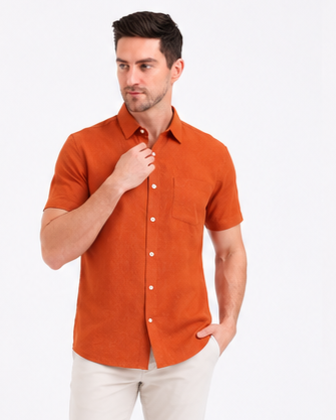 SPARKY Men Solid Cotton Formal Shirt | Short Sleeve Office Wear Shirt Rust Color