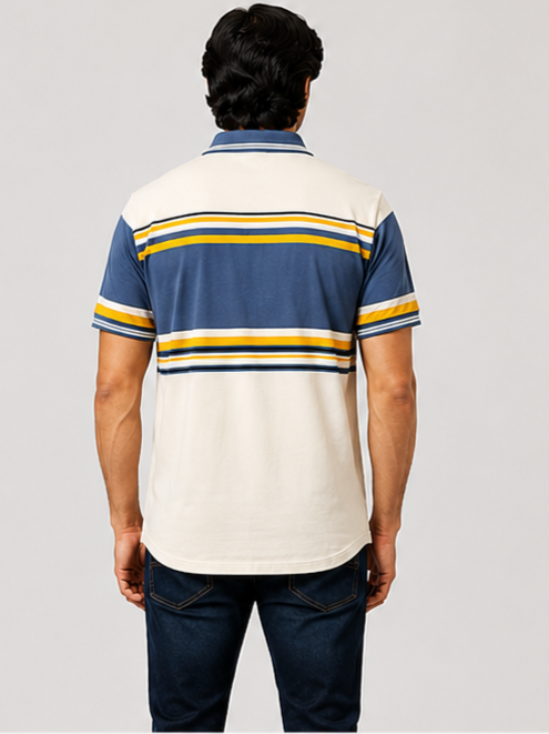 Sparky Men Striped Polo Neck White Blue Colour T-Shirt | Casual Half Sleeve Cotton T-Shirt