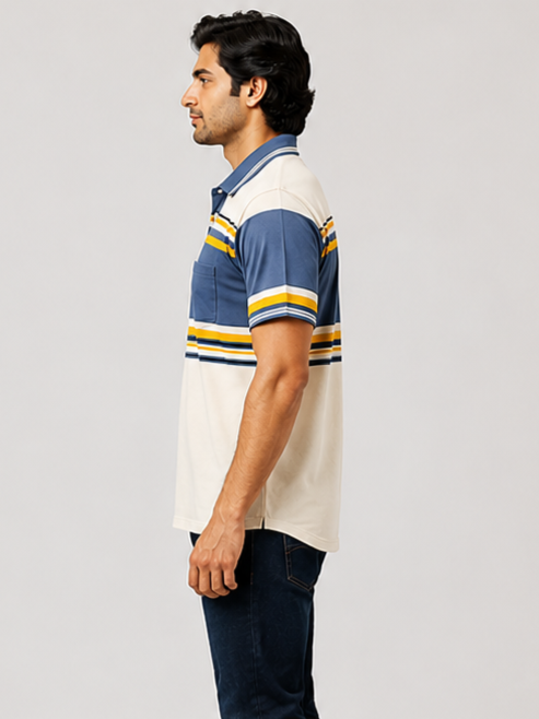 Sparky Men Striped Polo Neck White Blue Colour T-Shirt | Casual Half Sleeve Cotton T-Shirt
