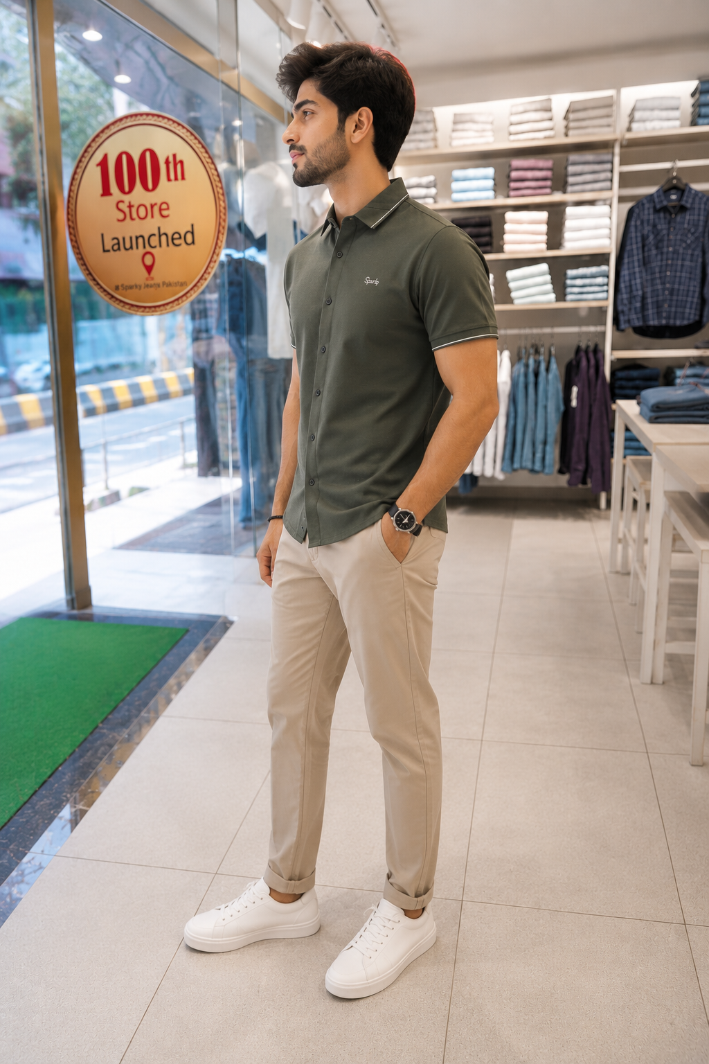 SPARKY Men Green Casual Shirt | Stylish Slim Fit Half Sleeve Shirt