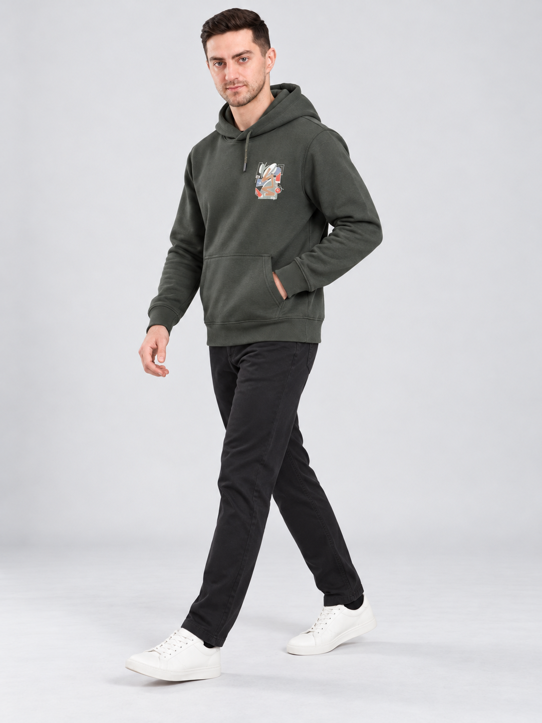 Green Colour Regular Fit  Primium Hooded Sweatshirt