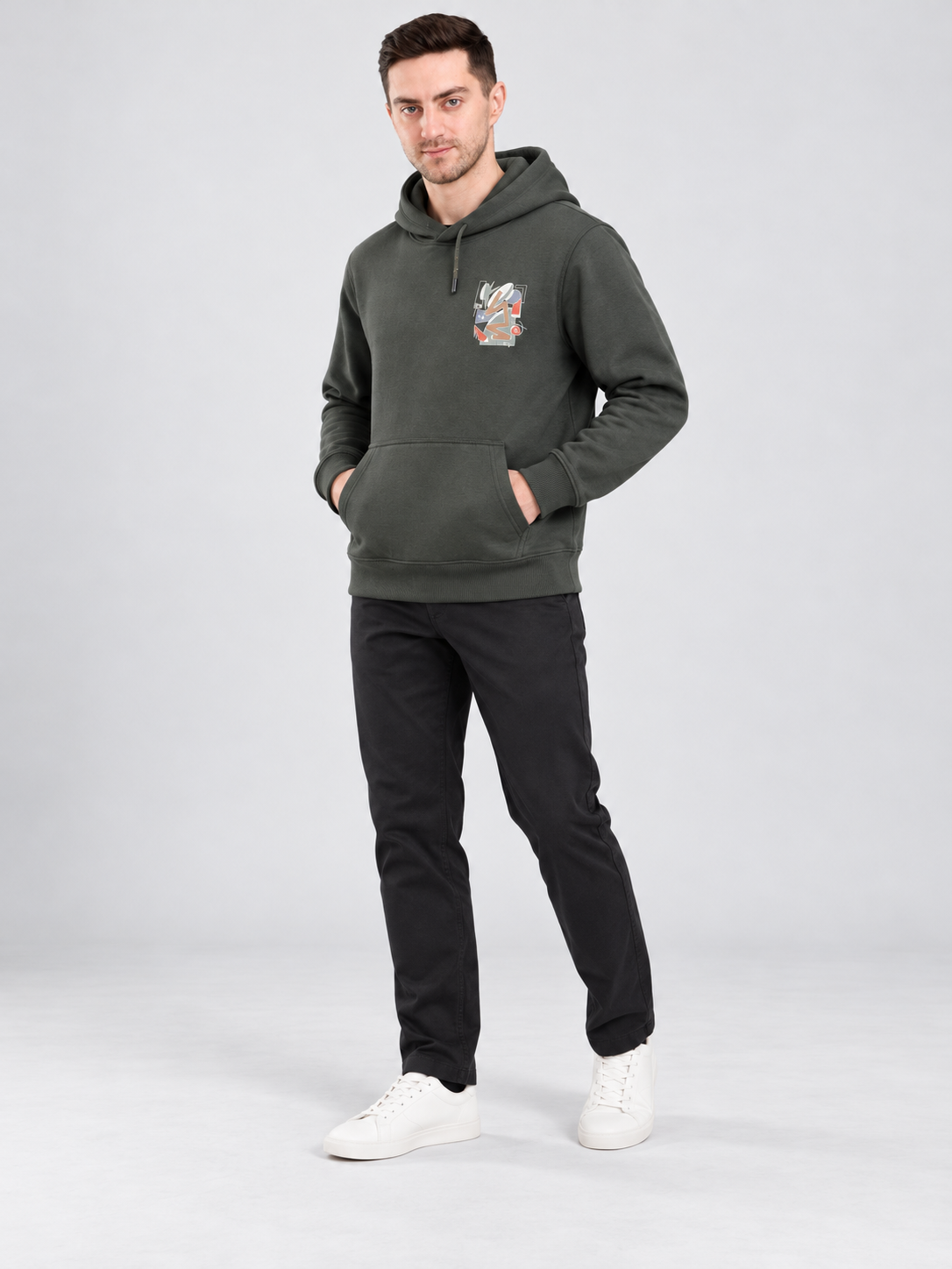 Green Colour Regular Fit  Primium Hooded Sweatshirt