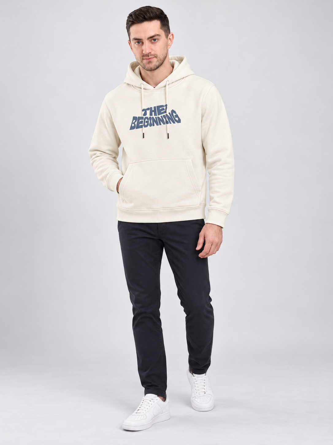 Cream Colour Regular Fit  Primium Hooded Sweatshirt