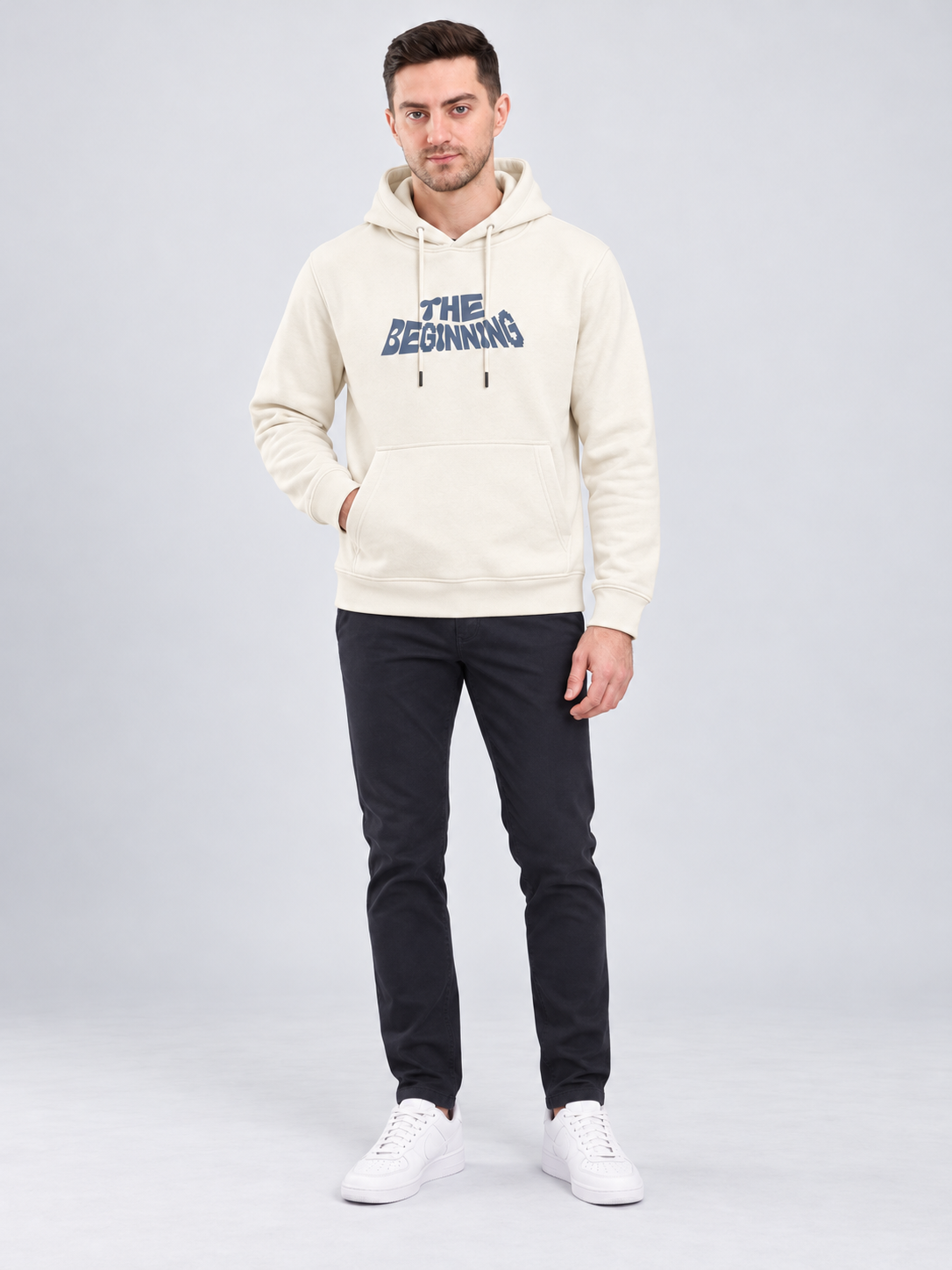 Cream Colour Regular Fit  Primium Hooded Sweatshirt
