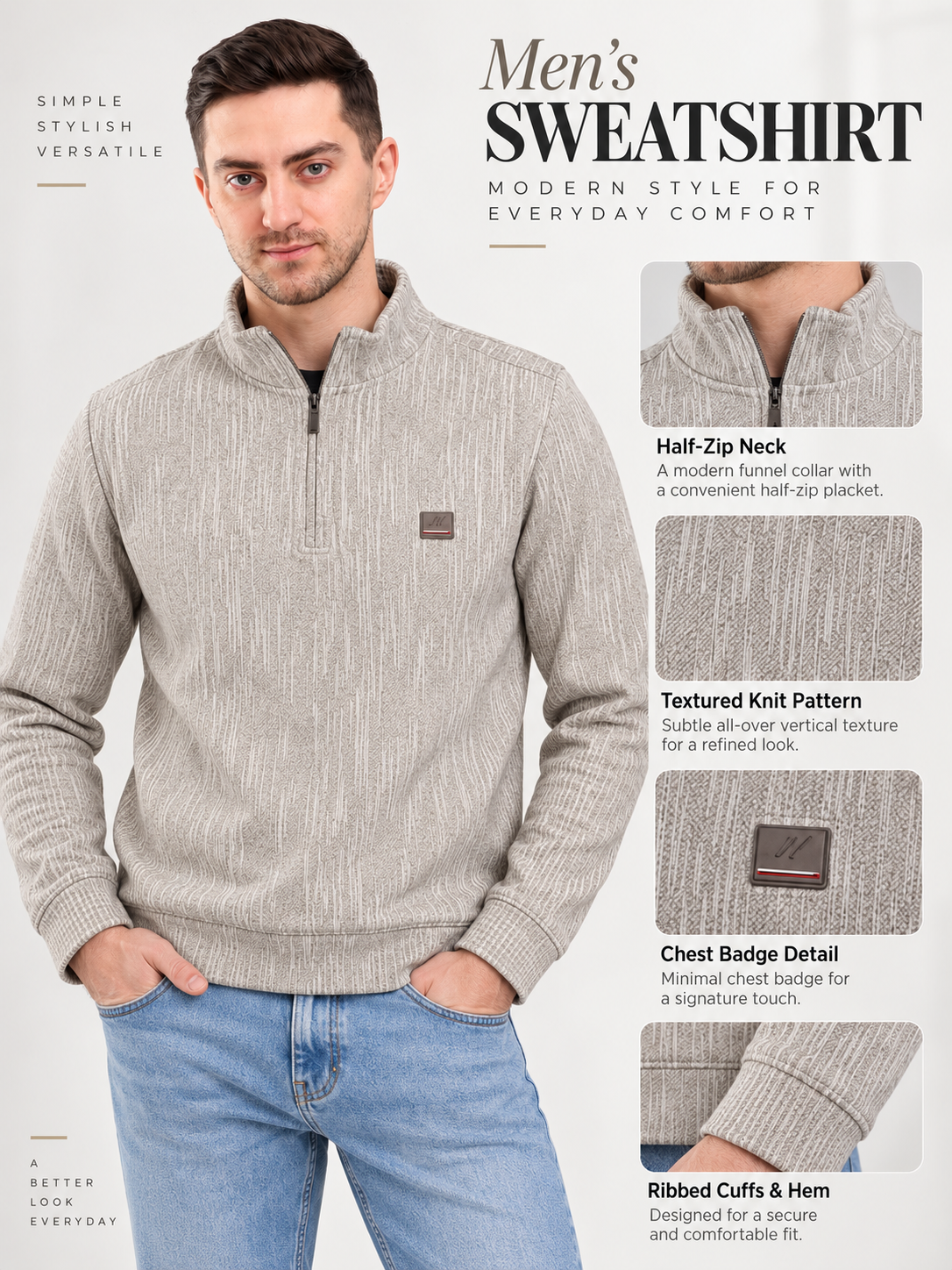 Off White Colour Regular Fit  Primium Sweatshirt