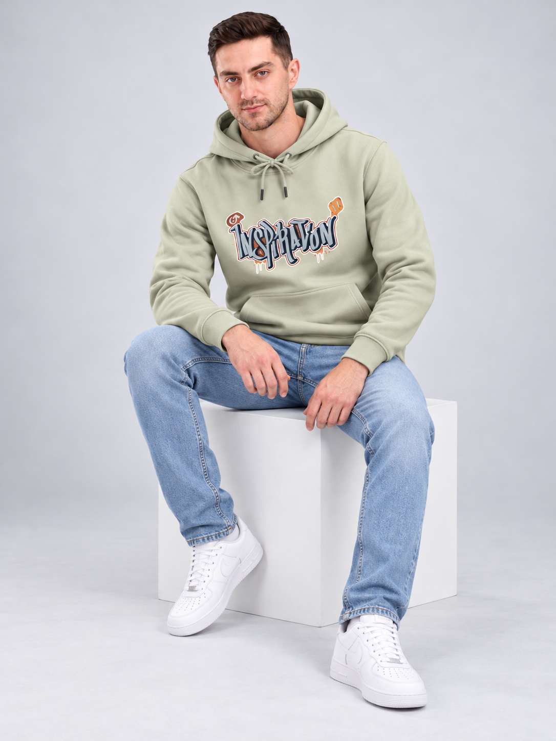 Men's Solid Full Sleeves Front Print Hoody Sweatshirt