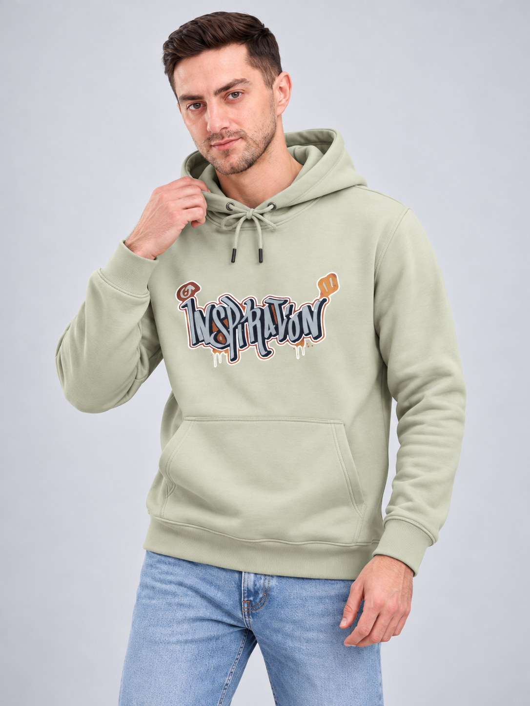 Men's Solid Full Sleeves Front Print Hoody Sweatshirt