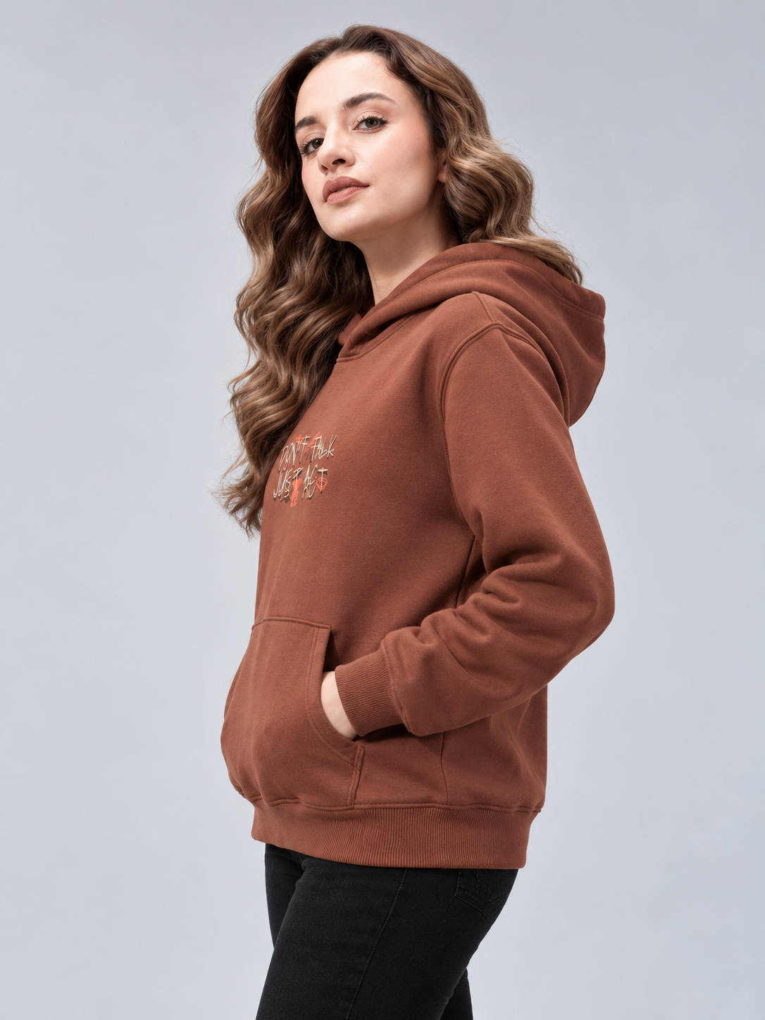 Women’s Primium Sweatshirt Rust Colour Solid Hooded