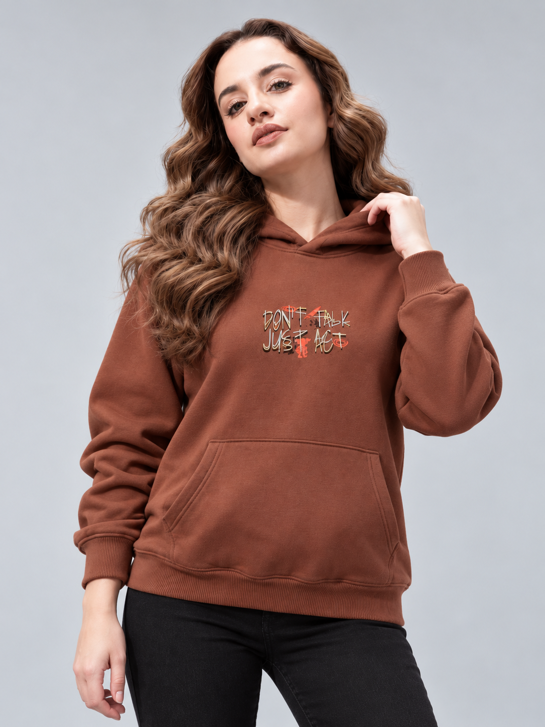 Women’s Primium Sweatshirt Rust Colour Solid Hooded