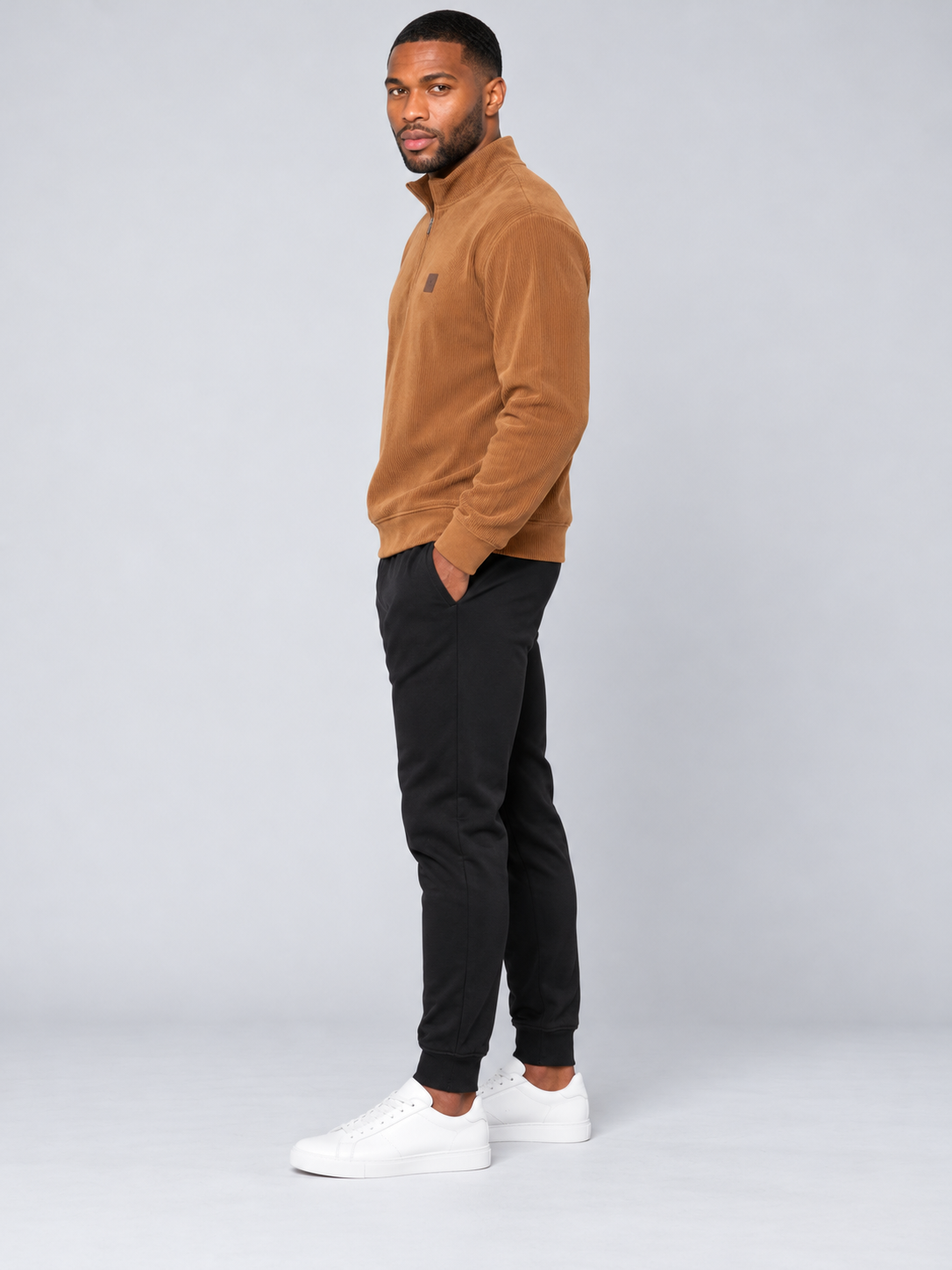 Men Brown Colour Half Zipper Premium Sweatshirt