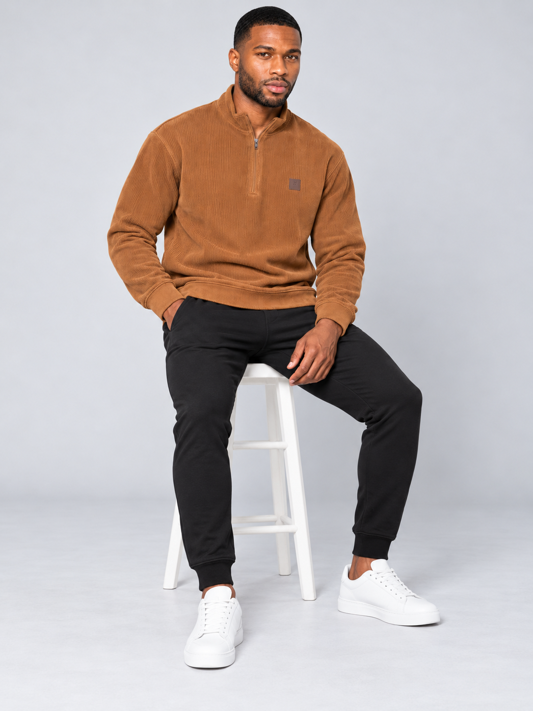 Men Brown Colour Half Zipper Premium Sweatshirt