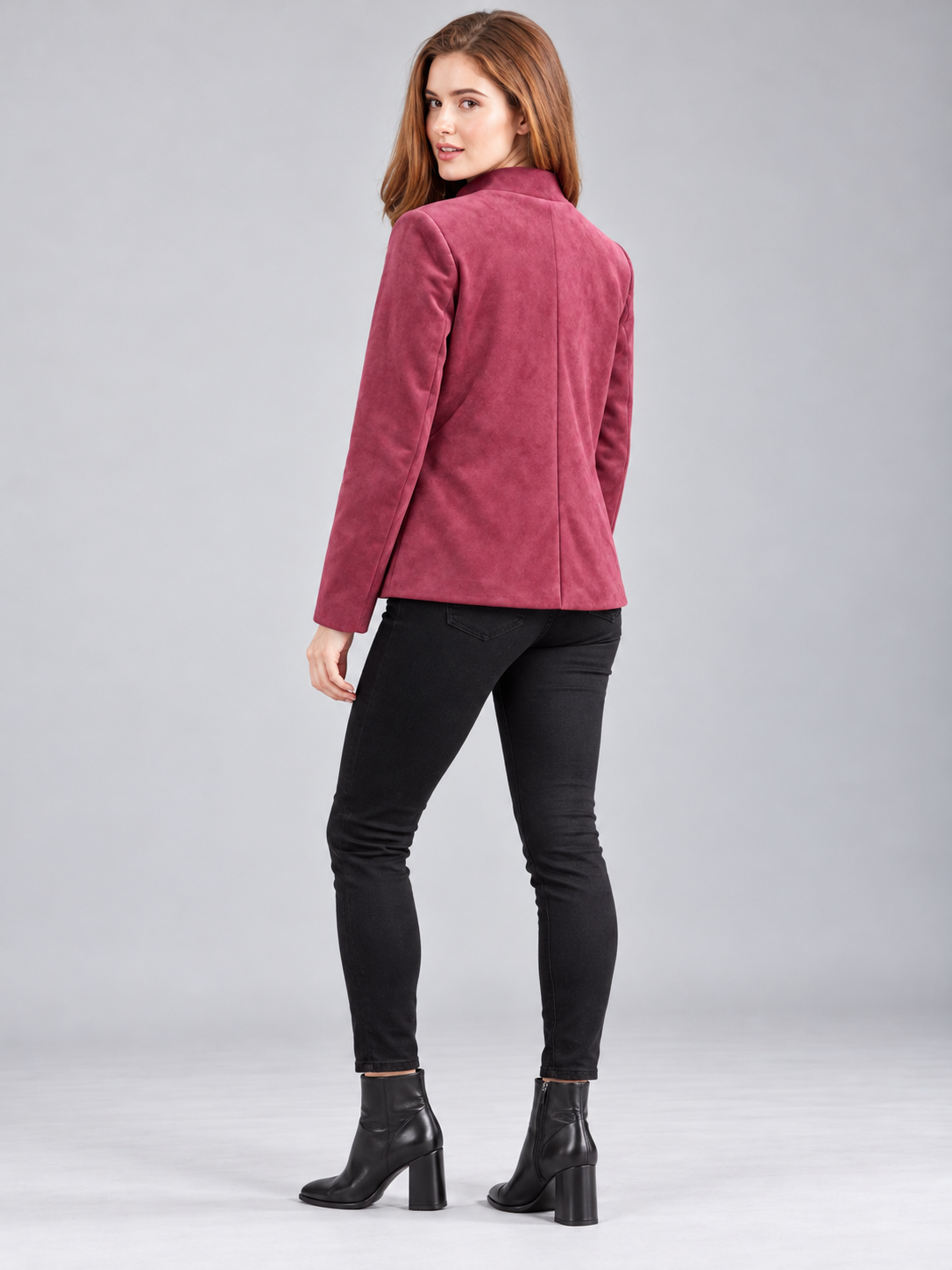 Women’s Premium Short Fur Blazer with Band Collar