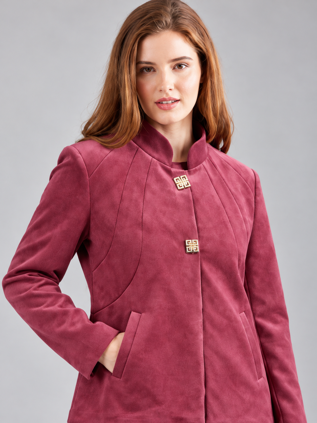 Women’s Premium Short Fur Blazer with Band Collar