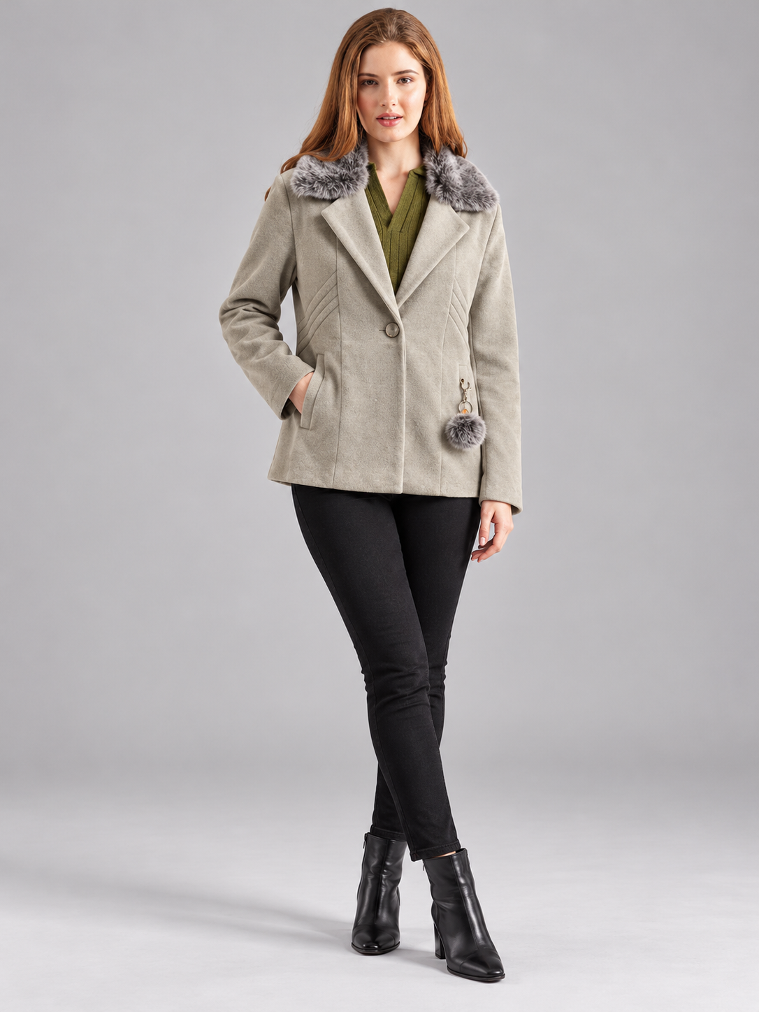 Women’s Premium Short Fur Blazer with Notched Collar