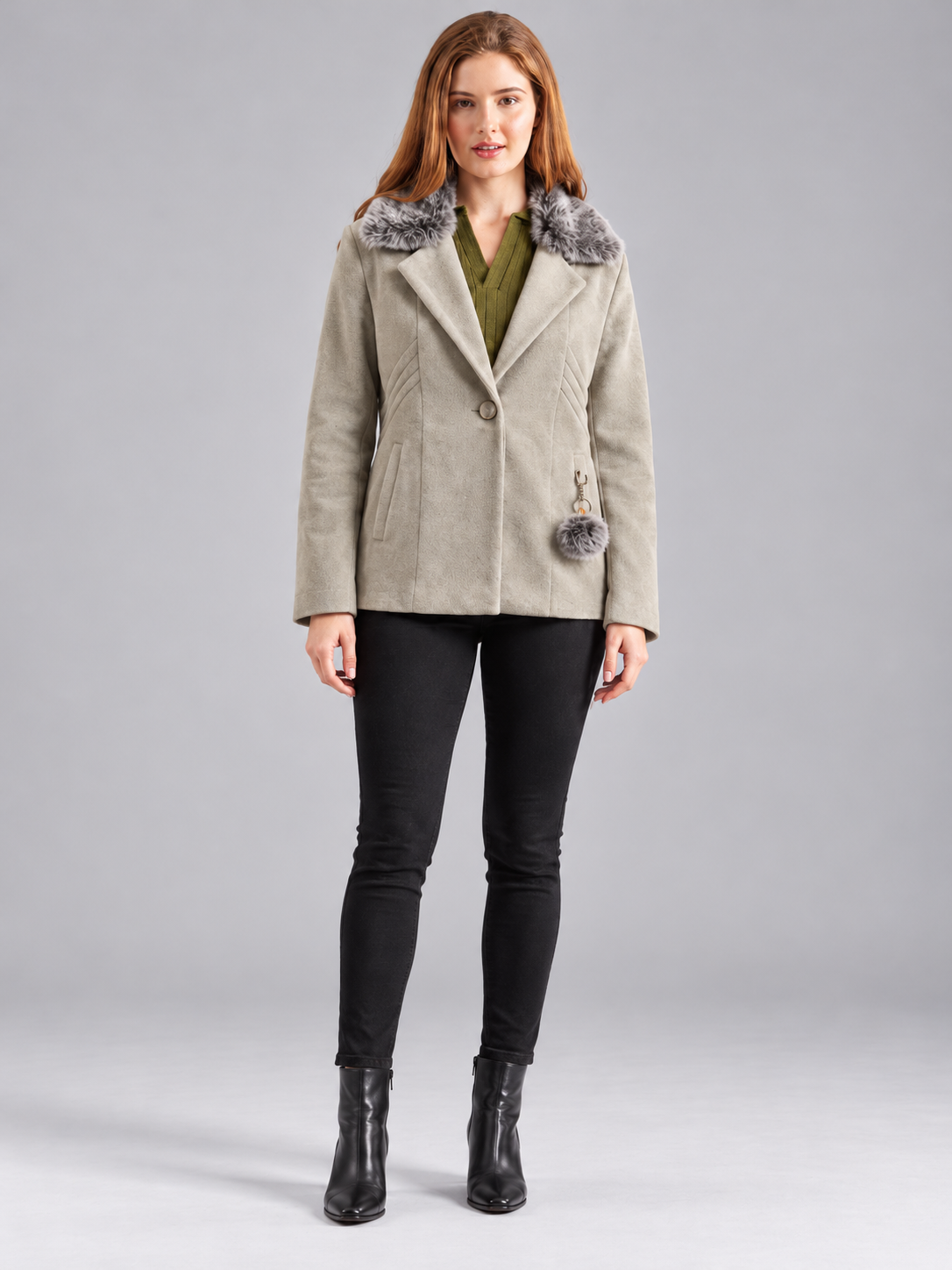 Women’s Premium Short Fur Blazer with Notched Collar